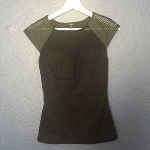 NEW GUESS Perforated Sleeves With Mesh Detail Top